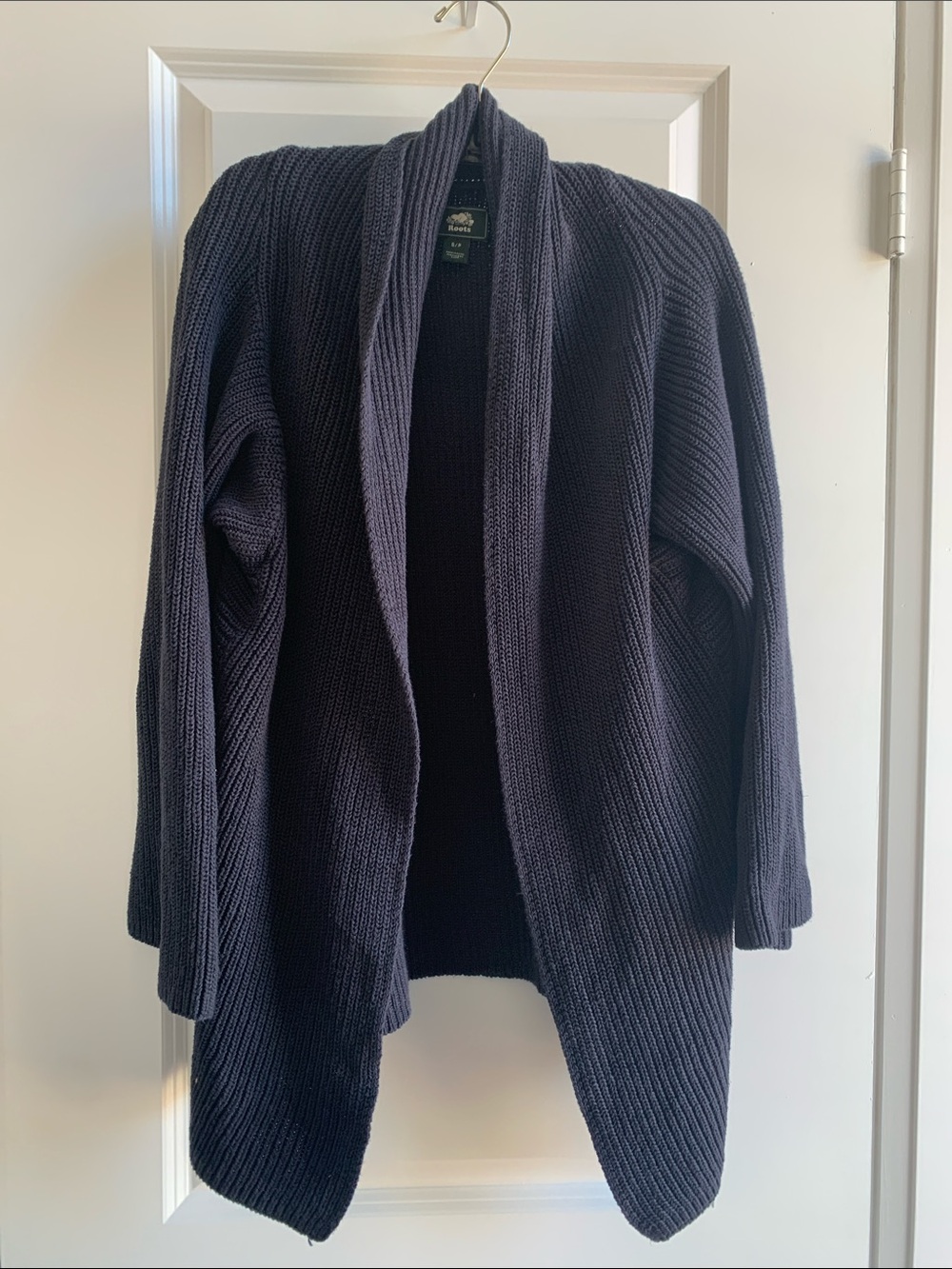Roots Navy Open-Front Oversized Ribbed Shawl Cardigan